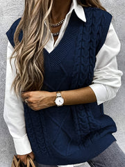 V-Neck Knit Vest: Casual, Comfortable & Chic - Perfect for Spring/Fall, Solid Color, With Mid-Stretch for a Flattering Fit