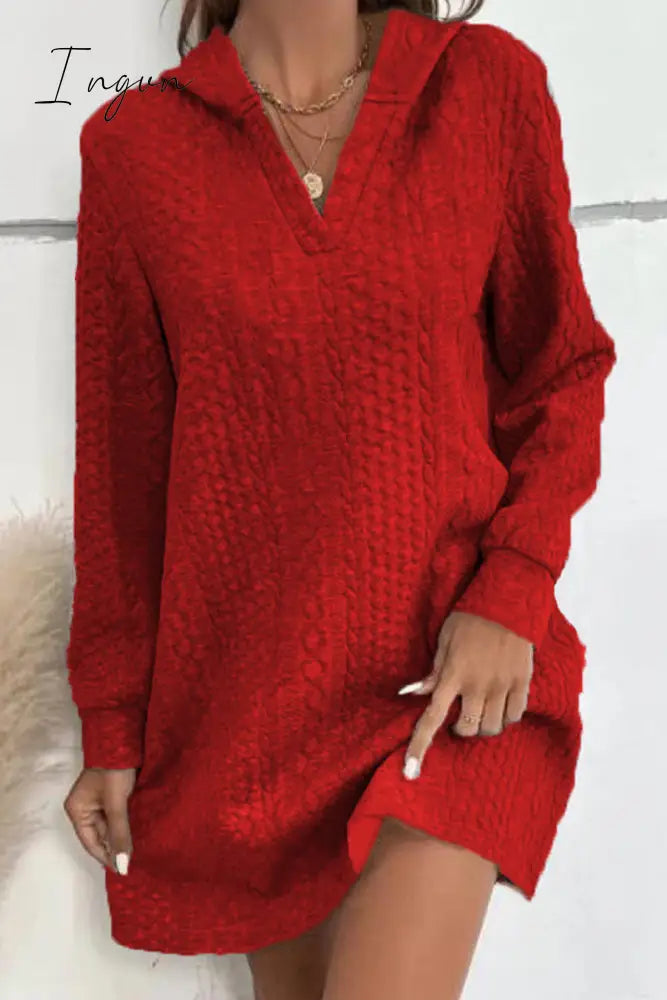 Ingvn - Casual Solid Patchwork V Neck A Line Dresses
