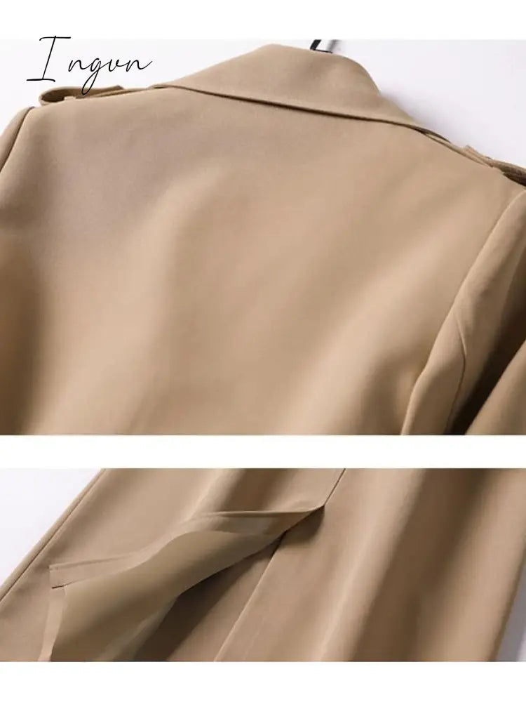 Ingvn - Women's Trench Coat Long Solid Color  Patchwork Coat Black Blue Camel Beige Daily Fall Single Breasted Regular Fit S M L XL XXL 3XL
