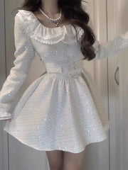 Autumn Elegant Princess Dresses for Women New Fashion Long Sleeve Square Collar A-line Korean Birthday Party Dress Mini Vestidos
