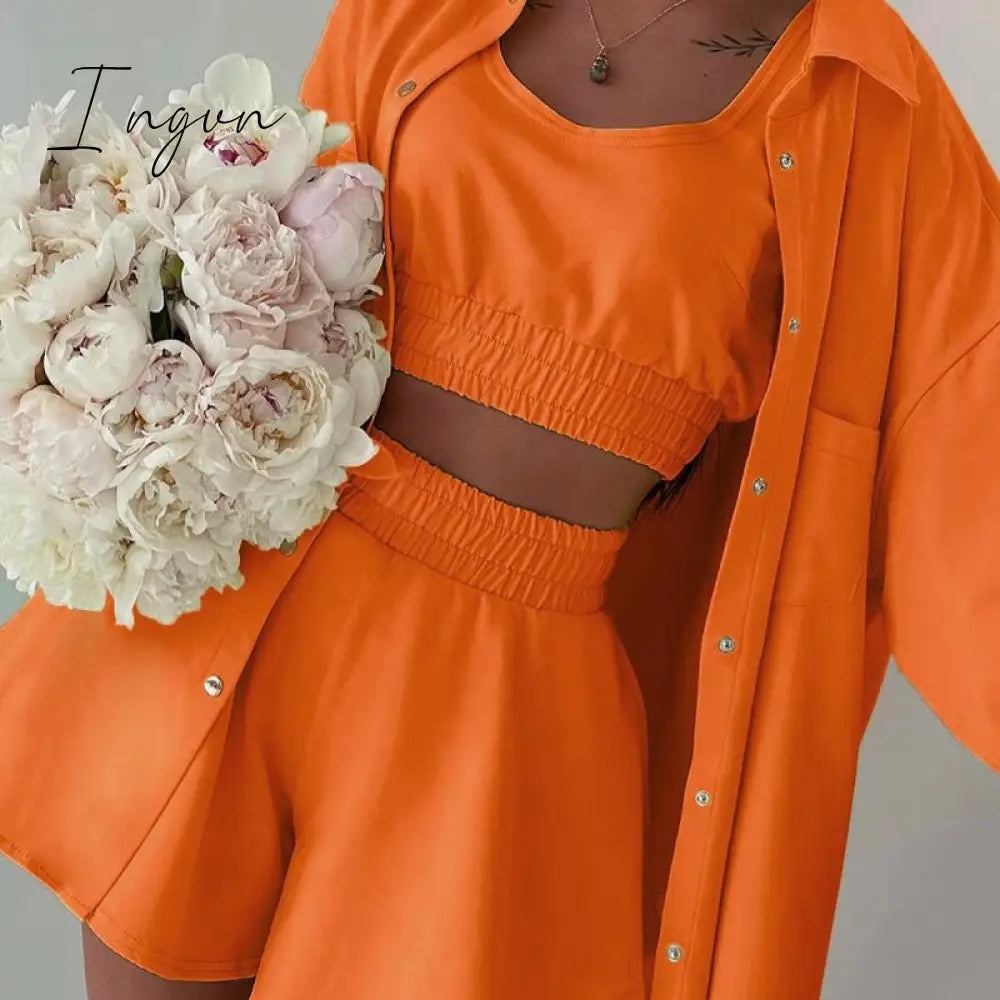 Ingvn - Tracksuit Three Piece Set Women Oversize Hoodies Sweatshirt Sweatpants Joggers Short Pant Suits Femme Outfits Sweatsuit