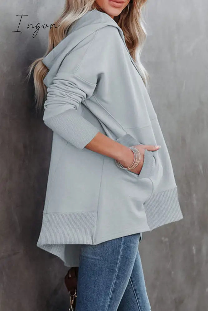 Ingvn - Casual Solid Pocket Buckle Hooded Collar Tops(14 colors)