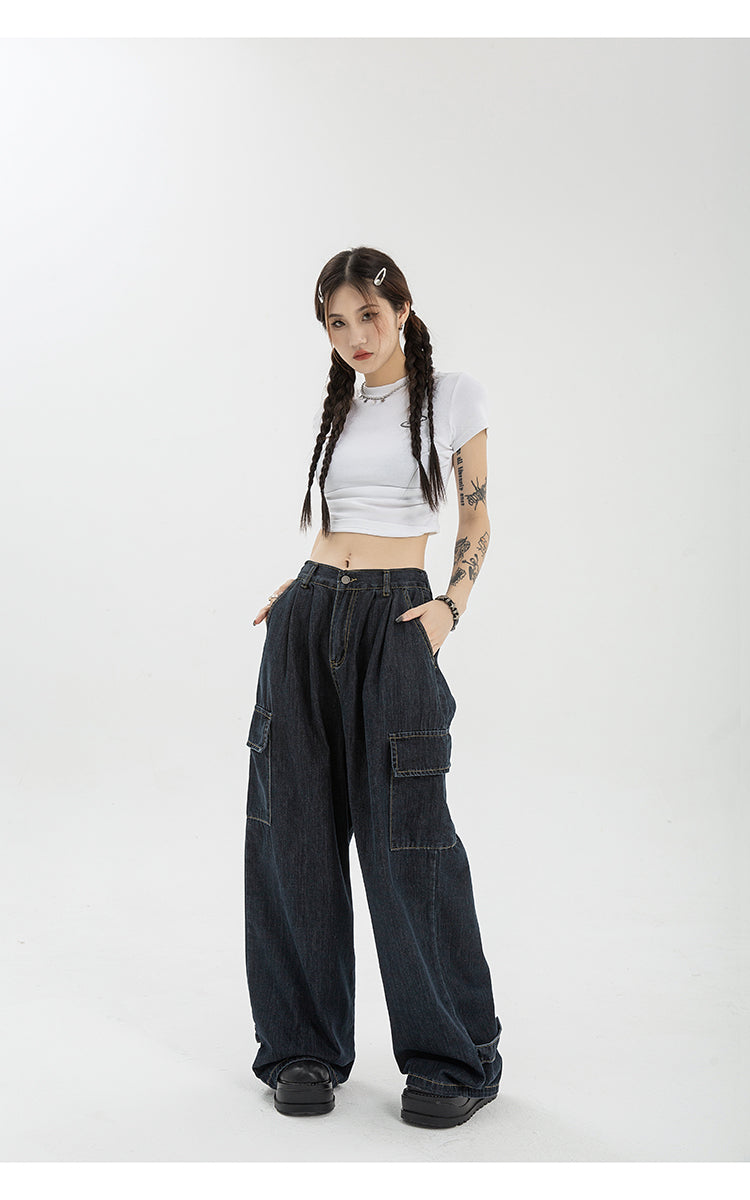Harajuku Oversize Cargo Pants Women Japanese Streetwear Loose Wide Leg Trousers for Female Pockets Baggy Jeans Pant
