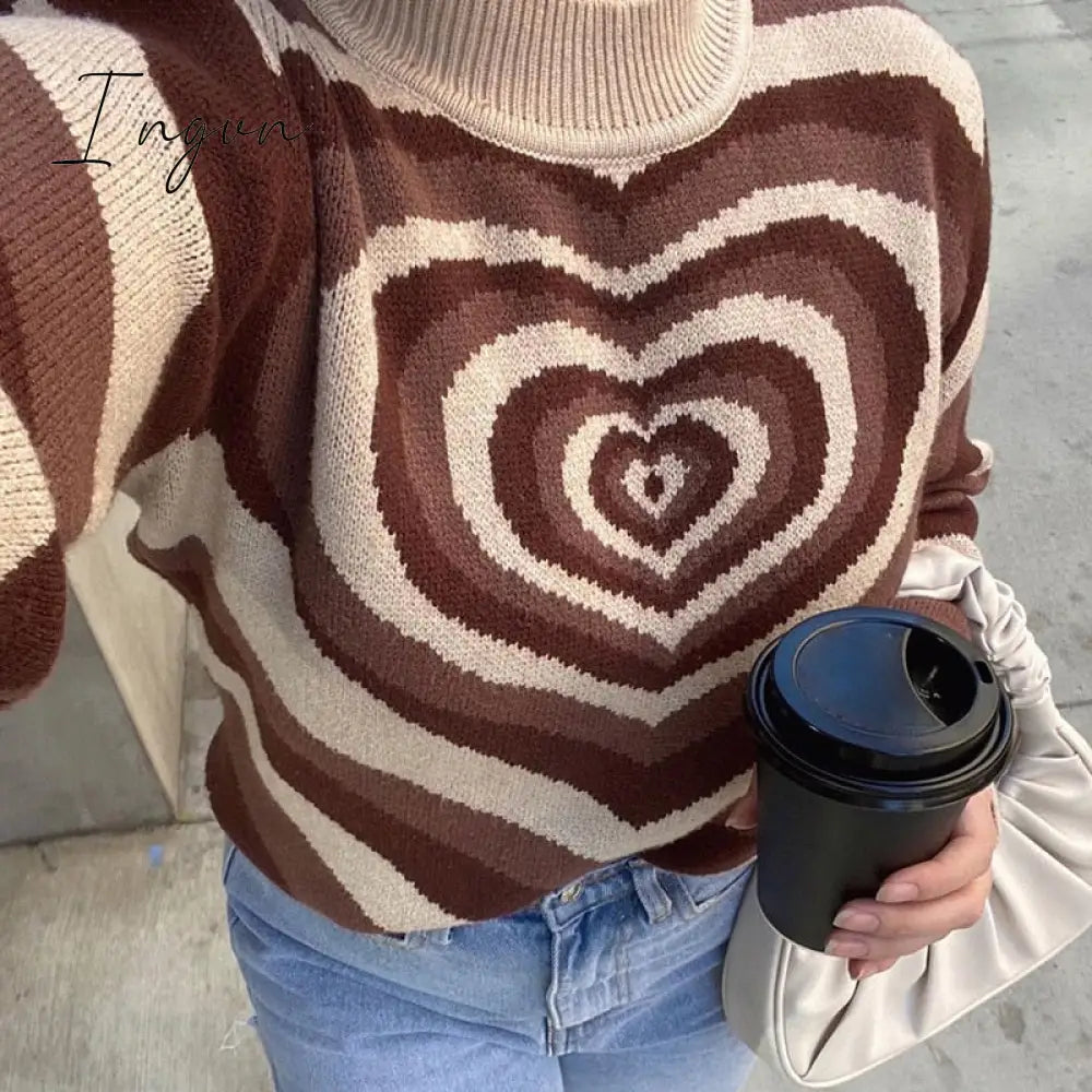 Ingvn - Fashion Tops 2023 Women Pullover Korean Fashion Sweaters Love Print Tops Long Sleeve Top Casual New Autumn Winter Clothes Women