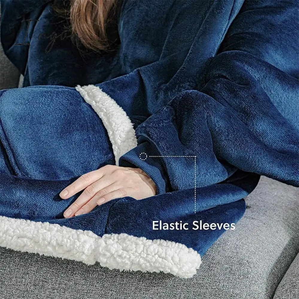 Ingvn - Oversized Wearable Blanket Flannel Thick Soft Warm Long Hoodie Blanket Big Hooded Sweatshirt Hoodie Blanket for Adults Women Girls Teenagers Teens Men Black