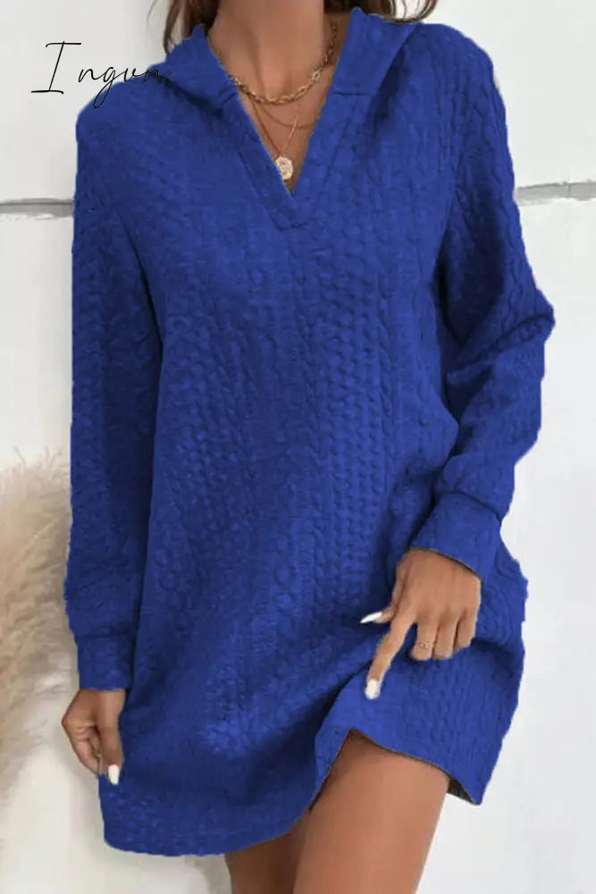 Ingvn - Casual Solid Patchwork V Neck A Line Dresses
