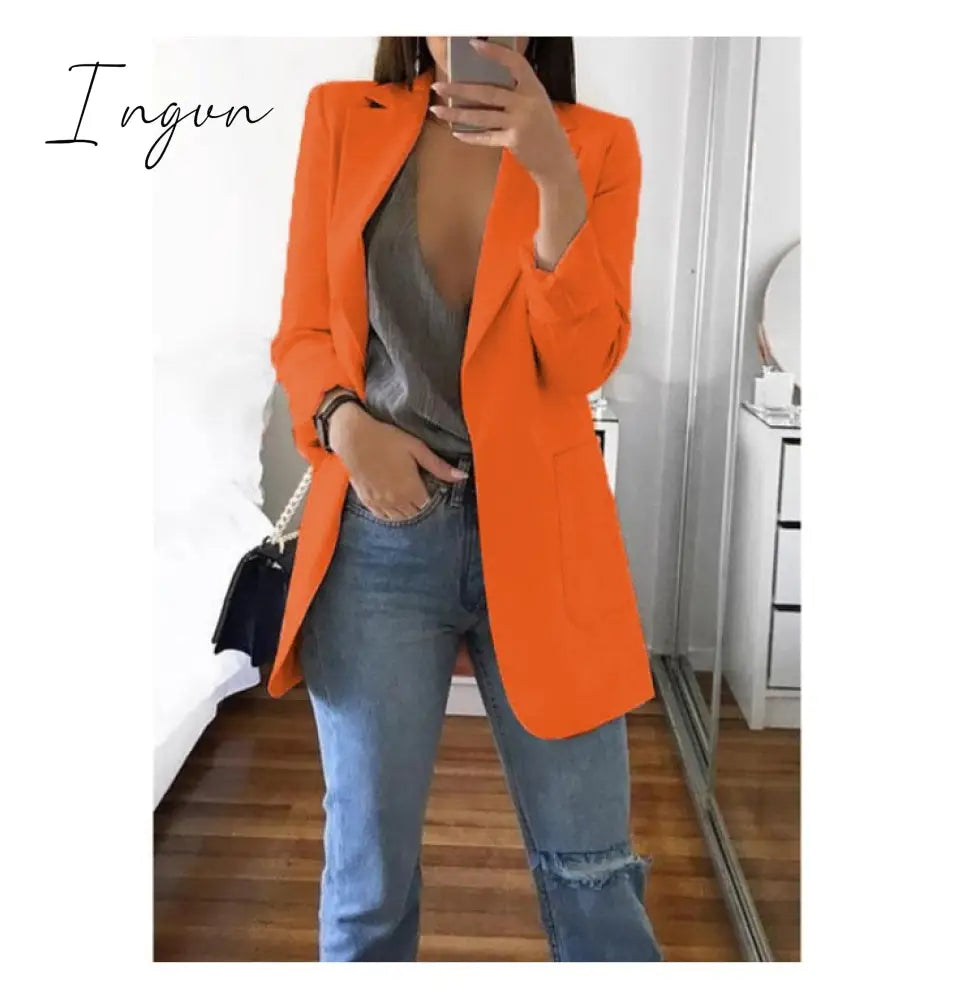 Ingvn - Fashion Korean Casual Women's Blazer Spring Autumn Long Blazer Women Suit Outwear Slim Coats Office Ladies Blazer Work Jacket
