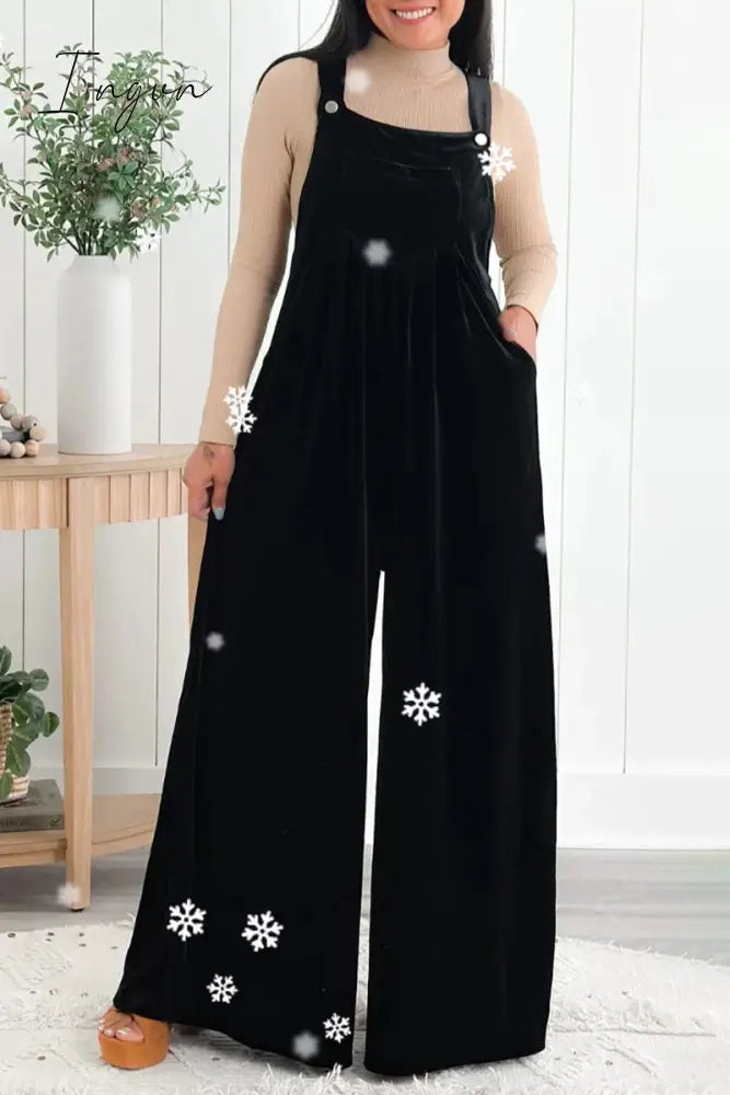 Ingvn - Casual Solid Pocket Fold Square Collar Loose Jumpsuits