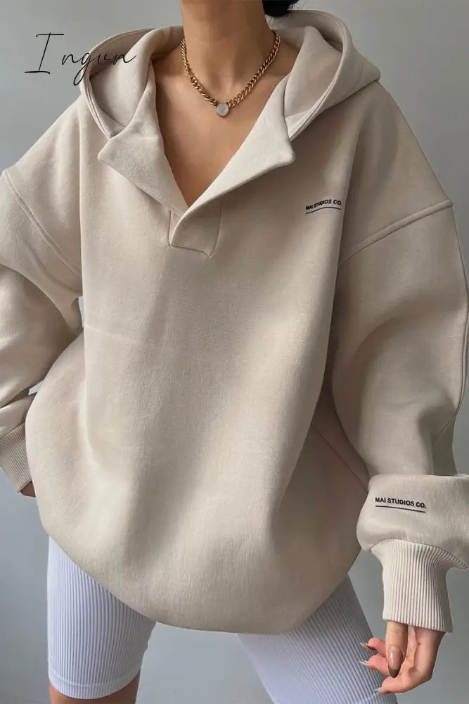 Ingvn - Casual Letter Printing Hooded Collar Tops