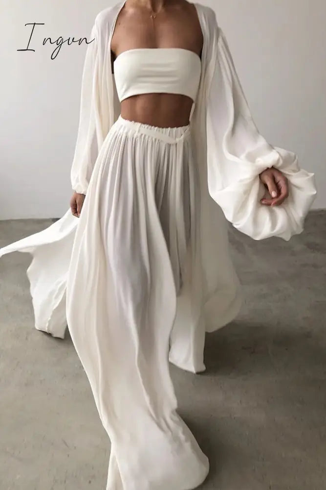 Ingvn - Fashion Casual Solid With Belt Strapless Three Pieces(4 colors)