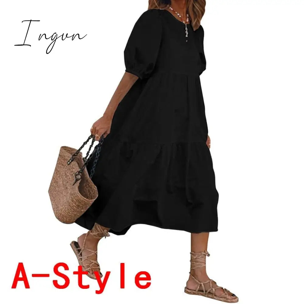 Ingvn - Summer Dress Elegant Party Mid-Calf Dress Women'Summer Sundress Bohemian Beach Sundress Casual Vestido Plus Size