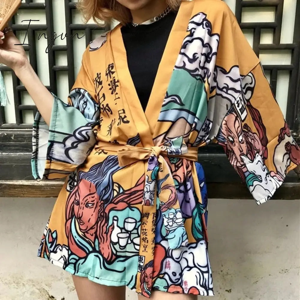 Ingvn - Kimono Cardigan Womens Tops And Blouses Japanese Streetwear Women Tops Summer Long Shirt Female Ladies Blouse Women Clothes