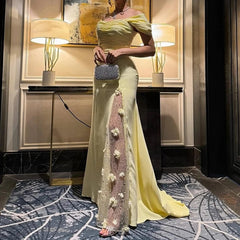 Elegant Mesh Lace Floral Gown Long Dress Women Sexy Off Shoulder Slim Evening Dress Fashion Hight Waist Solid Party Dresses