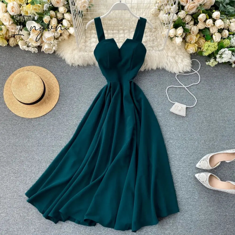 Ingvn - Summer Robe Dress Women V Neck Long Party Dresses Sexy Tank Backless Spaghetti Strap Maxi Female Holiday Vestidos