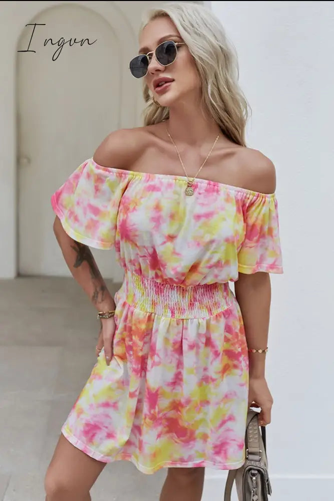 Ingvn - Off-Shoulder Short Flutter Sleeve Mini Dress