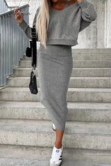 Ingvn - Casual Simplicity Solid Patchwork Hooded Collar Long Sleeve Two Pieces(3 Colors)