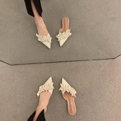 Ingvn  Slides Rhenstone Summer  Jewels Rubber Shoes Pointed Toe Women's Slippers and Ladies Sandals Mules Low Heel Outside Crystals