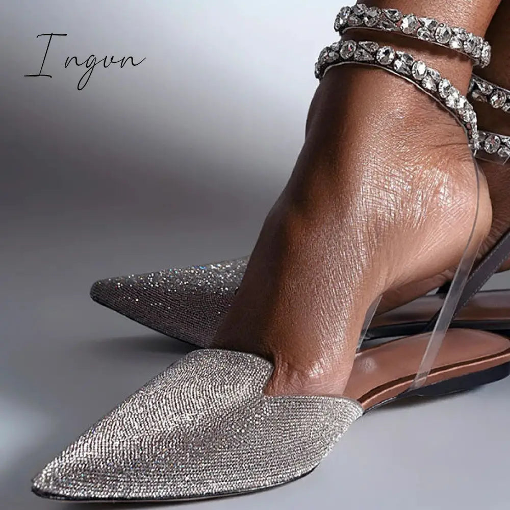 Ingvn - Patent Leather Pointed Toe Adjustable Ankle Strap Flats