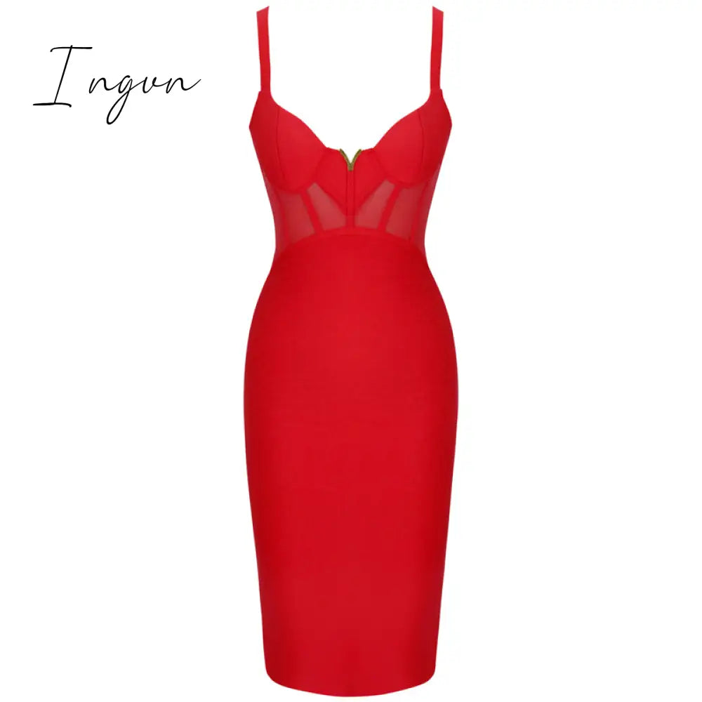 Ingvn - Bandage Dress Women Black Bodycon Dress Elegant Sexy High Quality Mesh Insert Corset Evening Party Dress Club Summer New