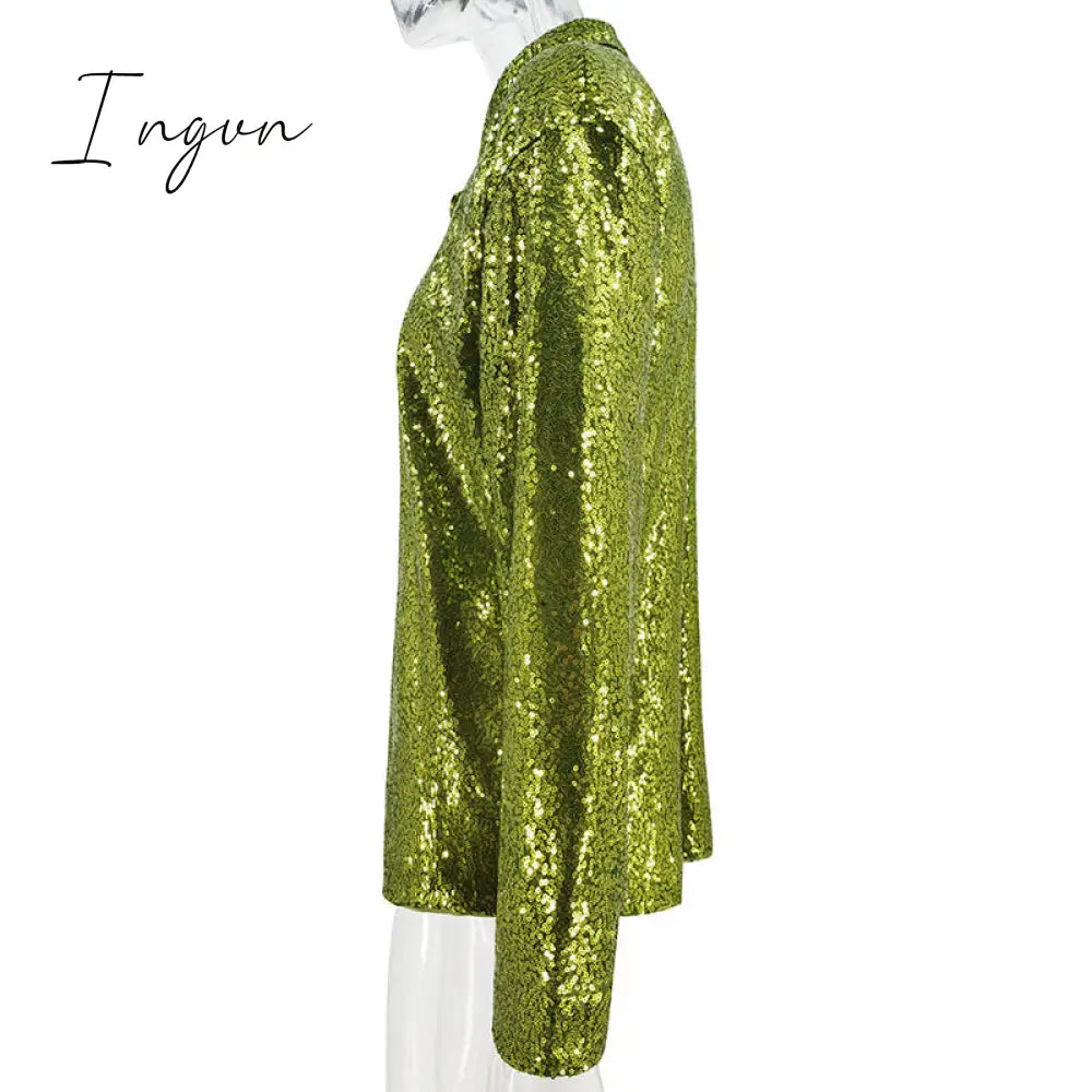 Ingvn - Turn-down Collar Bright Silk Women Blouses Red Long Sleeve Elegant Loose Blouses Women Spring Fashion Casual Streetwear Ingvn
