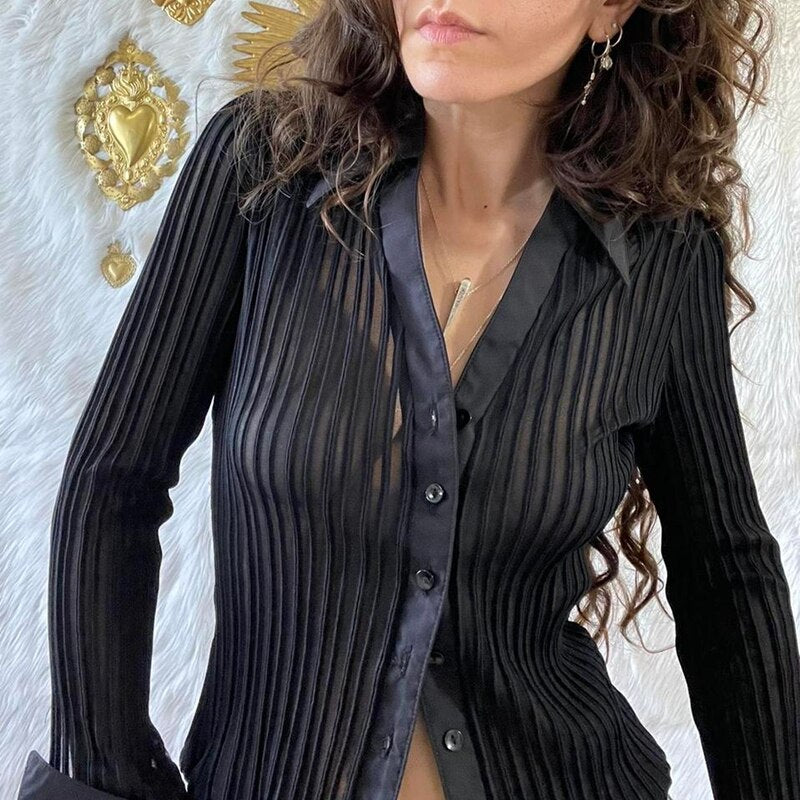 Women Y2K Sheer Mesh Crop Tops Long Flare Sleeve See Through Blouses Sexy Low Cut Cardigan Shirts Trendy Streetwear