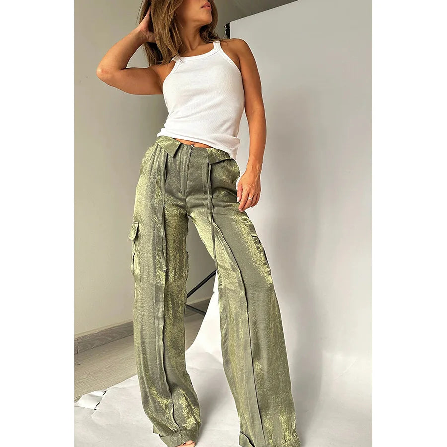 Ingvn  Women Baggy Pants Streetwear y2k Low Rise Cargo Pants  Fashion Night Club Party Holiday Long Trousers Korean Style