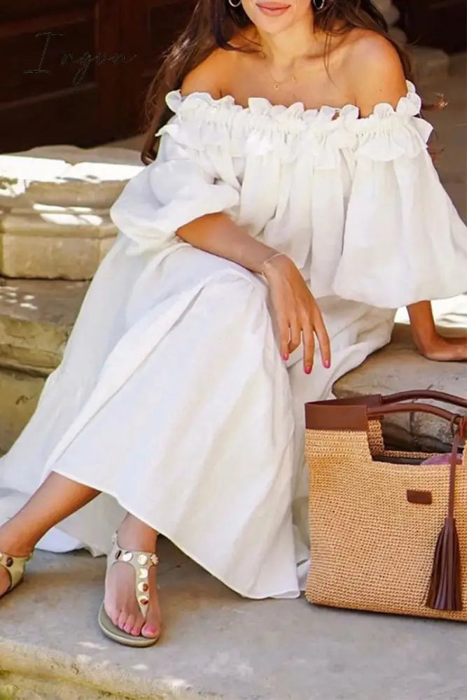 Ingvn - Sexy Solid Slit Fold Off the Shoulder Beach Dresses