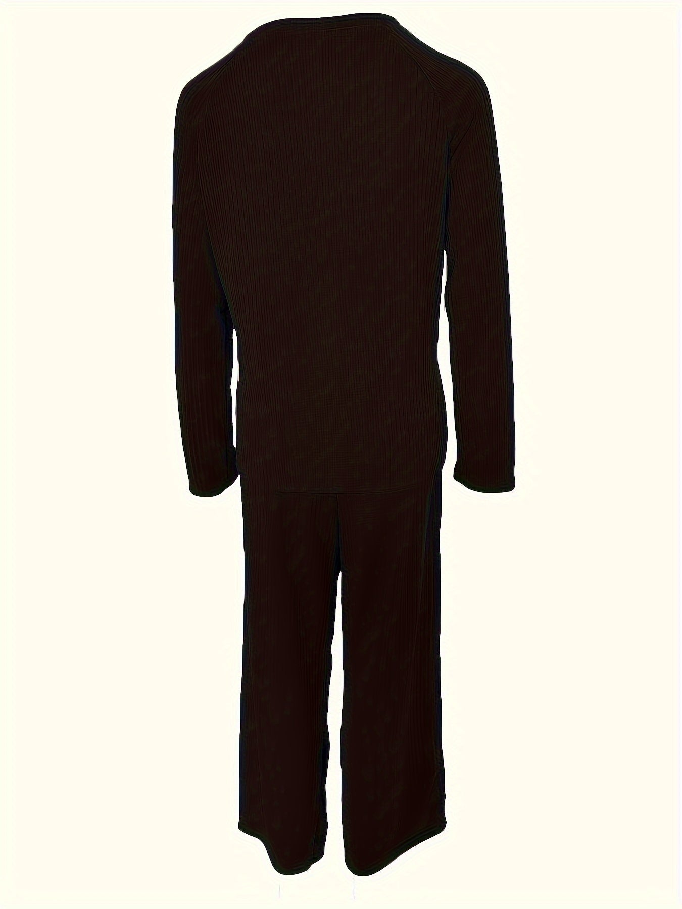 Plus Size Basic Lounge Set, Women's Plus Solid Long Sleeve Round Neck Ribbed Knit Split Top & Pants Home Wear 2 Piece Set