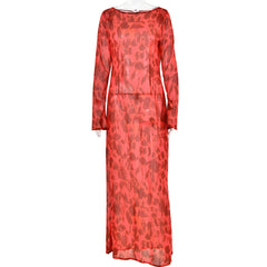 Pphmm 2000s fashion Bohemian Summer New Printed Dress Women's Style Sexy Hot Girl Perspective round Neck Long Sleeve Dress