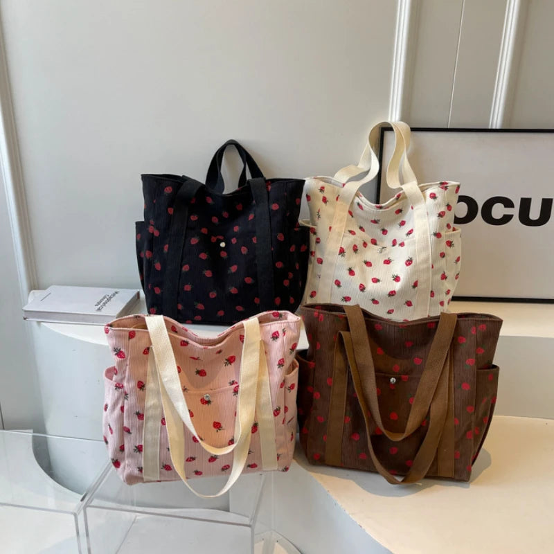 Ingvn  Corduroy Tote Bag Minimalist Underarm Women's Large Capacity Casual Shoulder Bag Student Classroom Laptop Bag