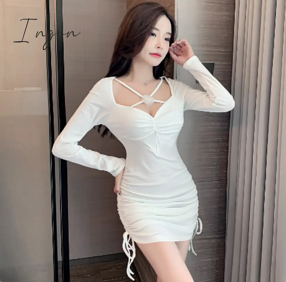 Ingvn - Spring Korean Sexy Party Mini Dress Women White Casual Vintage Sweet Elegant Dress Female New Black Slim Designer Y2k Dress