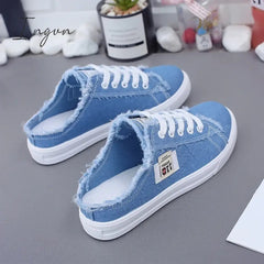 Ingvn - New 2024 Spring Summer Women Canvas Shoes flat sneakers women casual shoes low upper lace up white shoes
