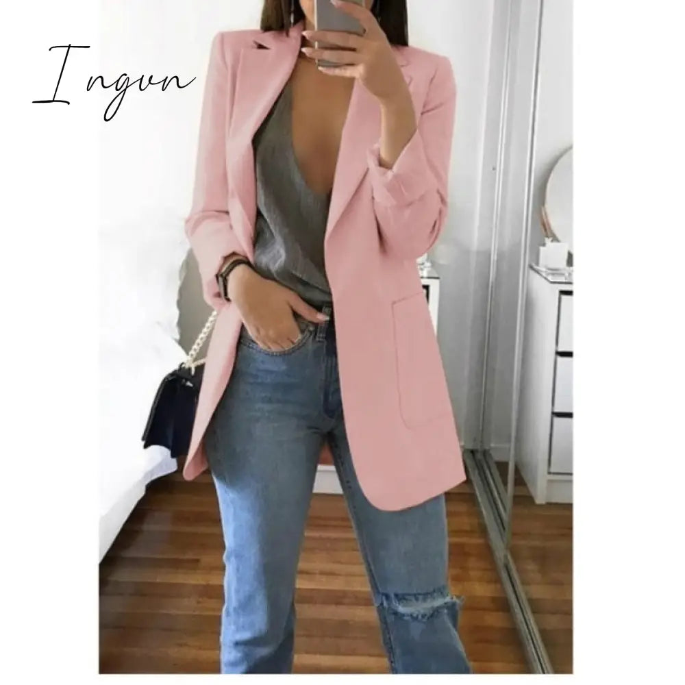 Ingvn - Fashion Korean Casual Women's Blazer Spring Autumn Long Blazer Women Suit Outwear Slim Coats Office Ladies Blazer Work Jacket