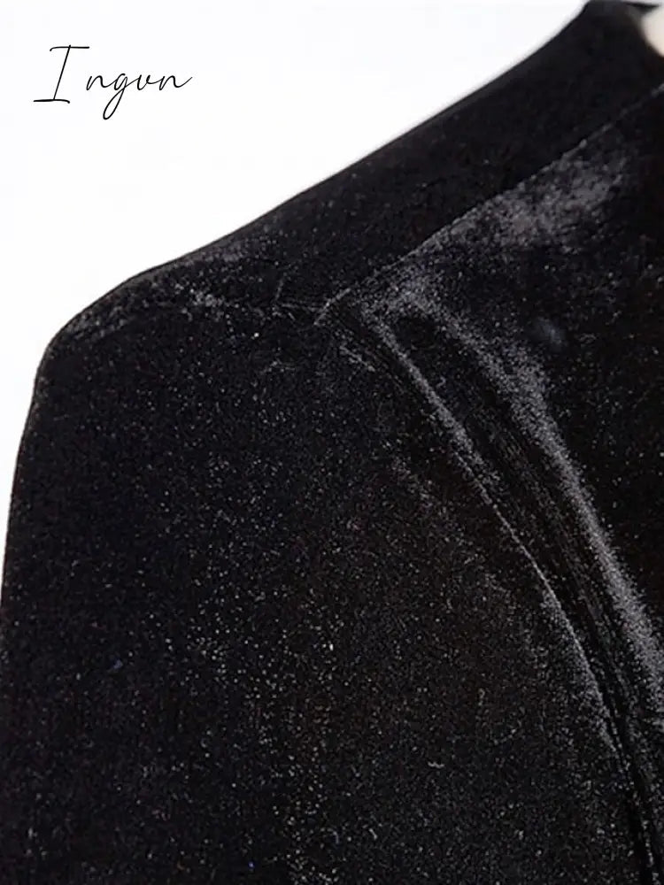 Ingvn - Women‘s Party Dress Wedding Guest Dress Velvet Dress Long Dress Maxi Dress Black Wine Royal Blue Long Sleeve Pure Color Ruched Fall Spring V Neck Fashion Party Winter Dress Evening Party 2023 S M L XL