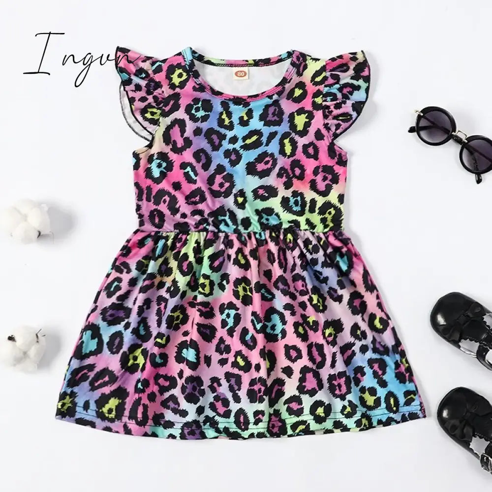 Ingvn - New Summer Baby Girls Tutu Dress Children Party Little Girl Kids Clothes Flying Sleeve Princess Rainbow Patchwork Outfits Dress