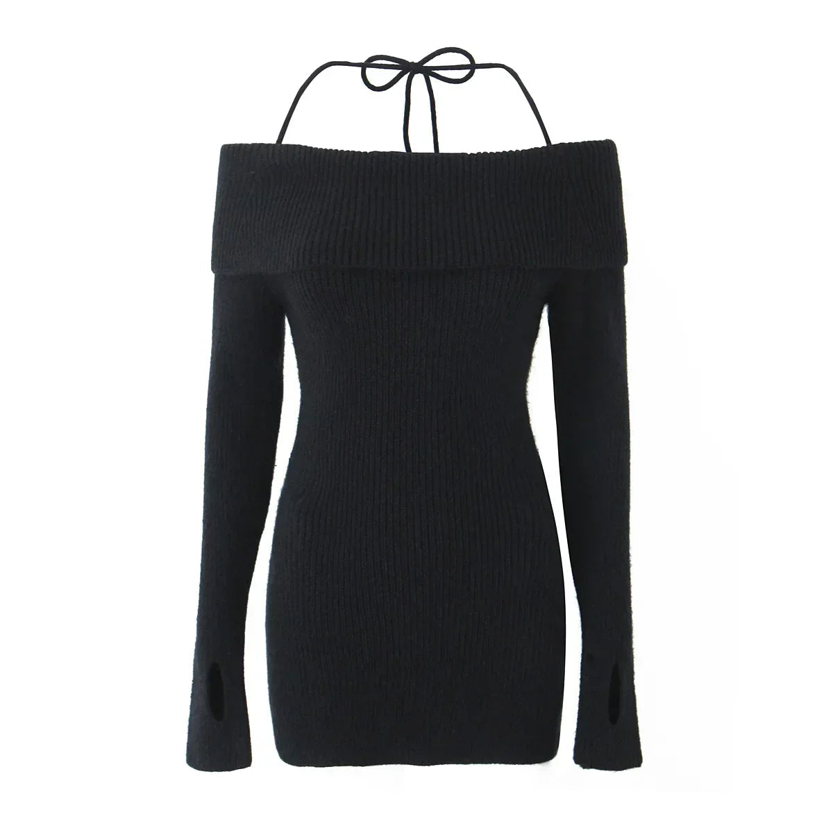 Autumn Off The Shoulder Knitted Dress New Black Sexy Bodycon Birthday Party Dresses Short Halter Knitted Dress