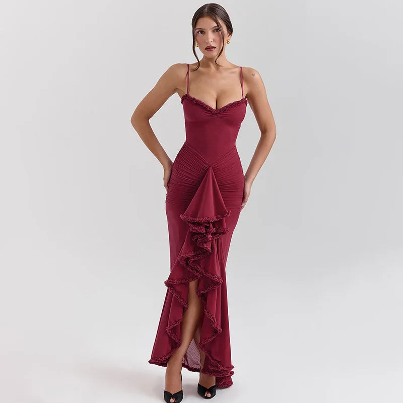 Ladies Autumn Feather New Fashion Evening Party Dress Women Sleeveless Backless Side Slit Bodycon Maxi Dresses Club Streetwear
