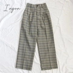 Ingvn - Spring Women Pants Plaid High Waist Dropping Feeling High Waist Wide Leg Long Suit  Pants