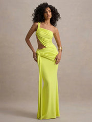 Irregular Ruched Sexy Maxi Dress For Women Gown Hollow Out One Shoulder Sleevelessdraped Bodycon Club Party Long Dress