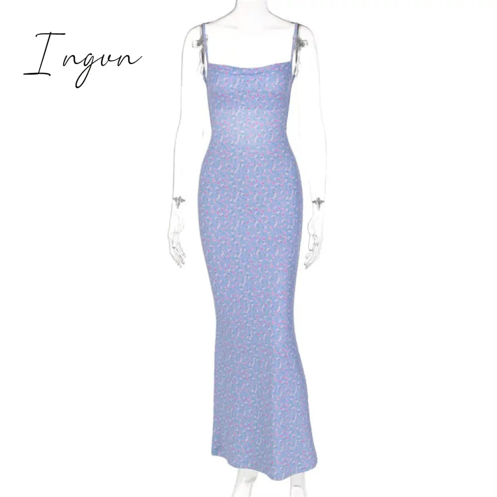 Ingvn - Summer Bodycon Spaghetti Strap Elegant Woman Maxi Dress Vintage Print Party Sexy Women's Dresses