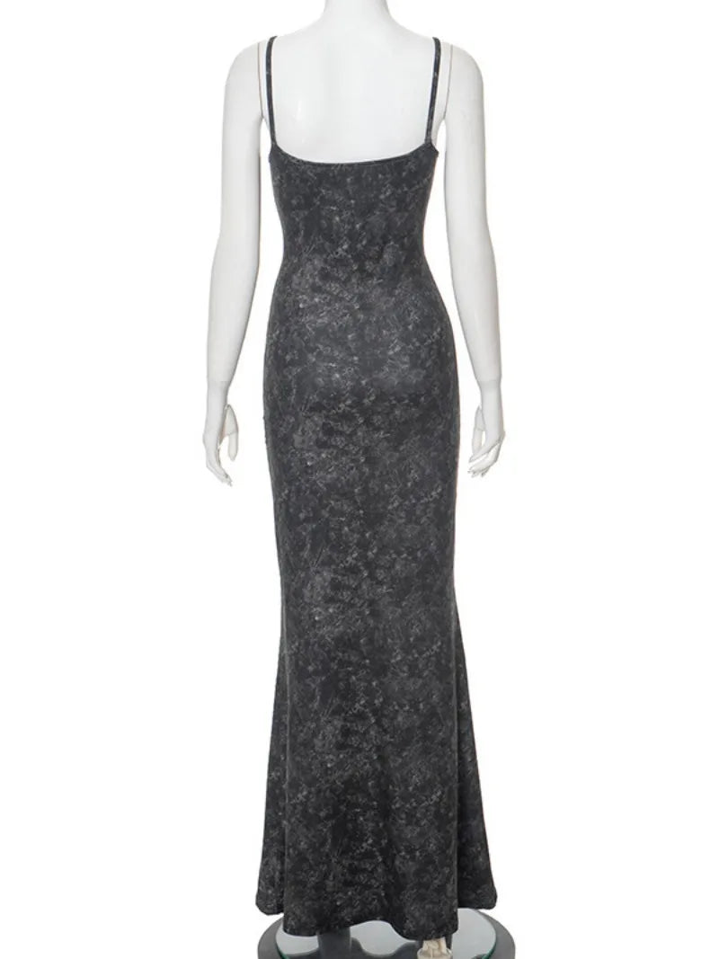Ingvn  Black Print Sleeveless Long Dress  Woman Clothes Elegant Spaghetti Strap Backless High Waist Bodycon Holiday Party Dresses