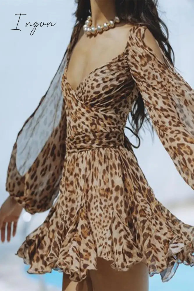 Sexy College Animal Print Print Bandage Backless V Neck A Line Dresses