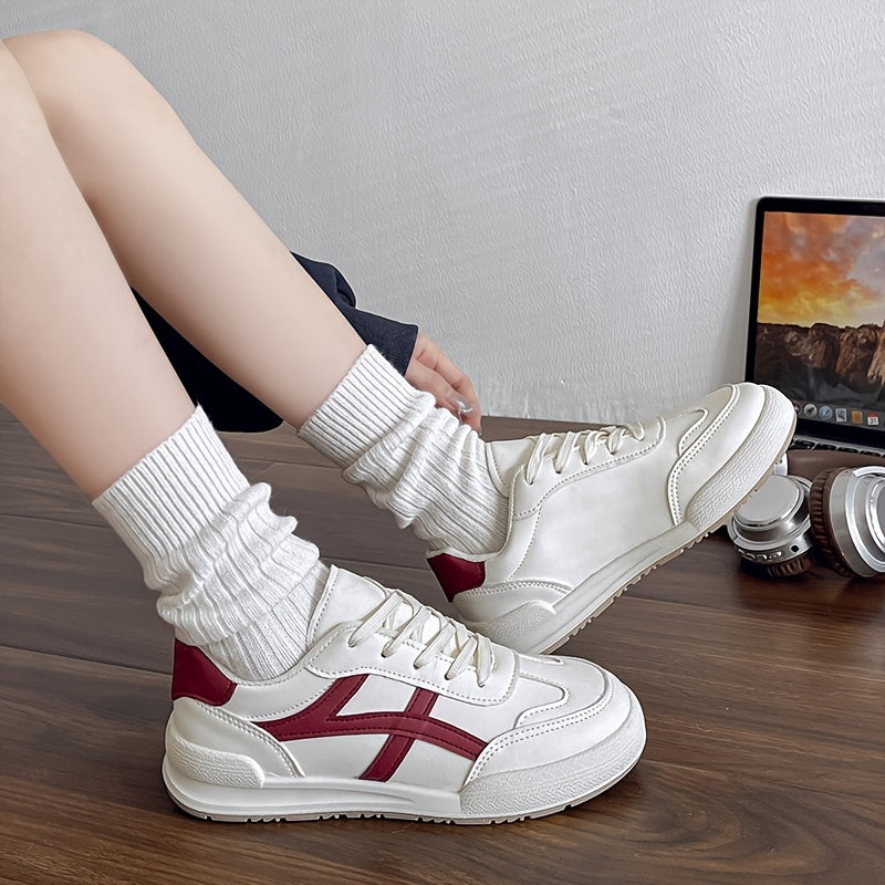 Women's Lightweight & Comfortable Casual Sneakers - Lace-Up, Low Top, Solid Color with PU Cover Upper and Rubber Sole