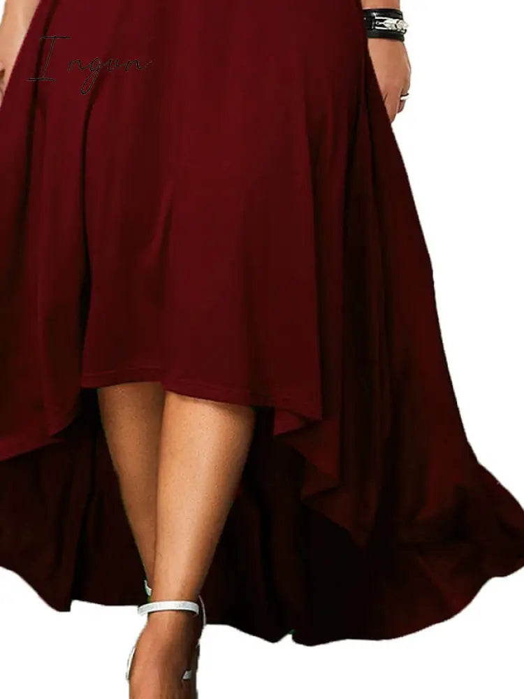 Ingvn - Women's Plus Size Party Dress Swing Dress Formal Dress Solid Color Midi Dress Half Sleeve Hollow Out Plus High Low V Neck Elegant Party Black White Summer Spring L XL XXL 3XL 4XL