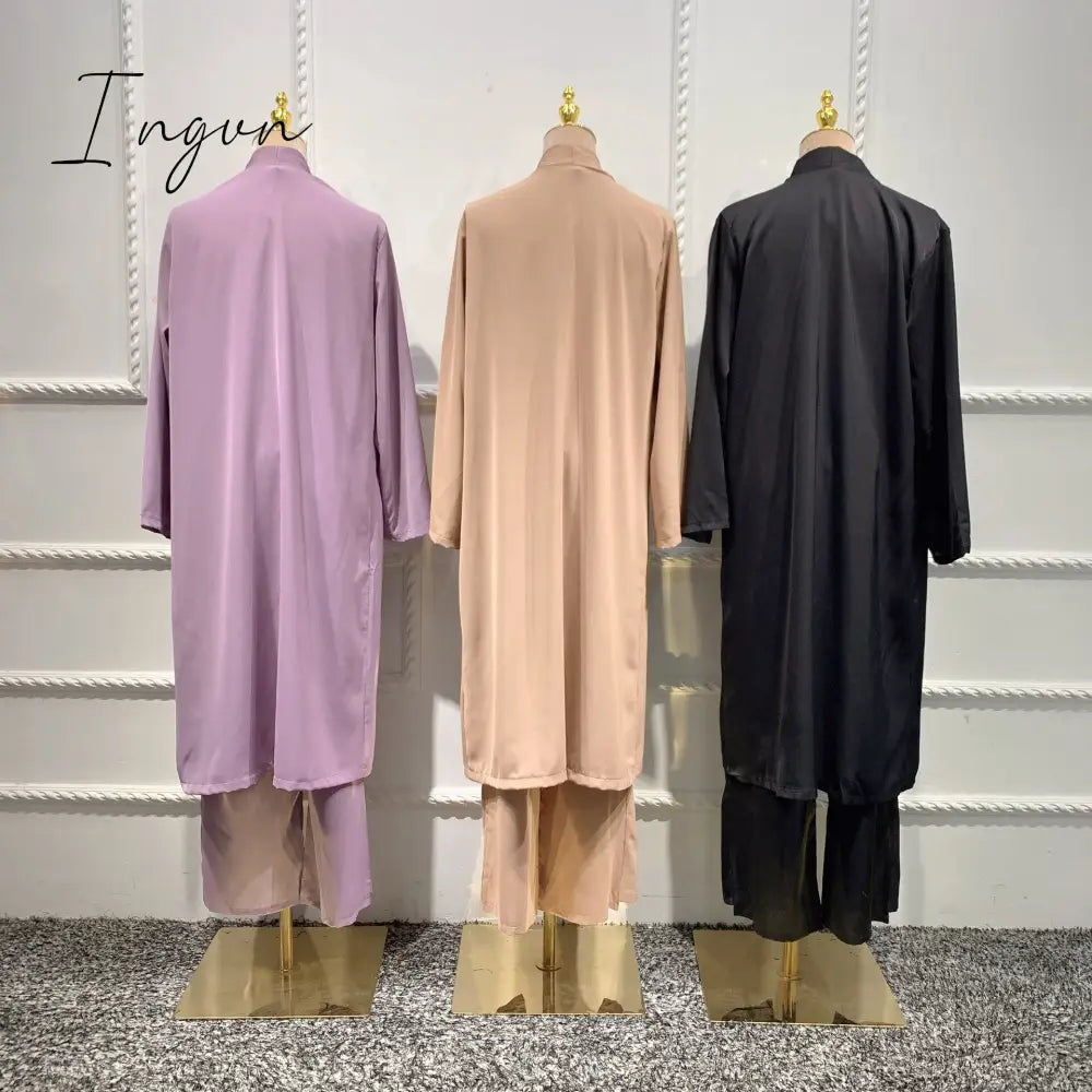 Ingvn - Spring Outfits Trends Women Solid Color Vest Wide Leg Pants Cardigan Coats 3-Piece Sets Fashion Design Arab Islamic Dubai Female Elegant Suit