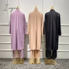 Ingvn - Spring Outfits Trends Women Solid Color Vest Wide Leg Pants Cardigan Coats 3-Piece Sets Fashion Design Arab Islamic Dubai Female Elegant Suit