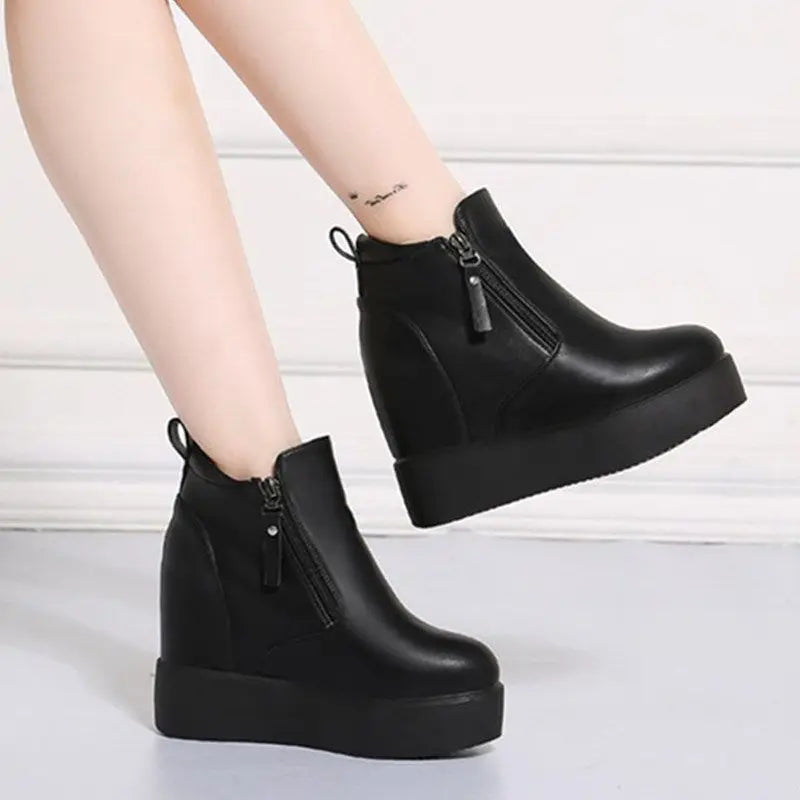 Winter Autumn Wedges Short Boots Women High Heel Snow Boots Short Plush Fur Ankle Boots Increased Internal Female Platform Shoes