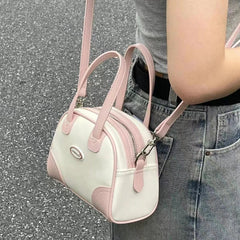 INGVN  Sweet Cute Handbags for Women Pu Leather Letter Pink White Boston Crossbody Bag New Vintage Elegant Bowling Shoulder Bag