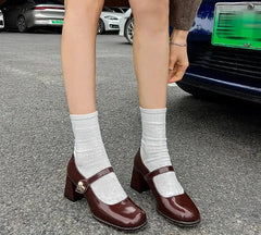 New Mary Jane Shoes Women's Shoes Women Thick Heels Buckle Lolita Shoes School Uniform Student Girls Leather Shoes