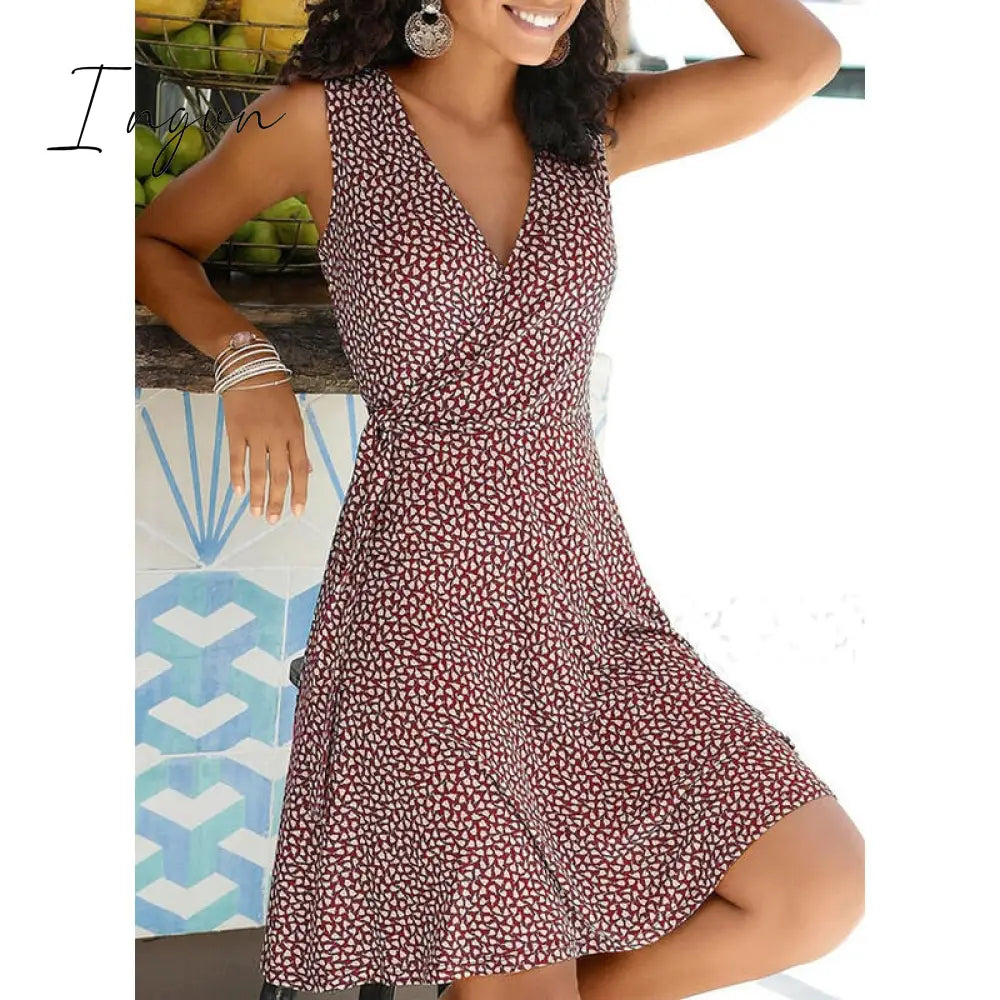 Ingvn - New Casual Polka Dot Dress Women V Neck Sleeveless Bandage Beach Dress Summer Bohemian Dresses For Women